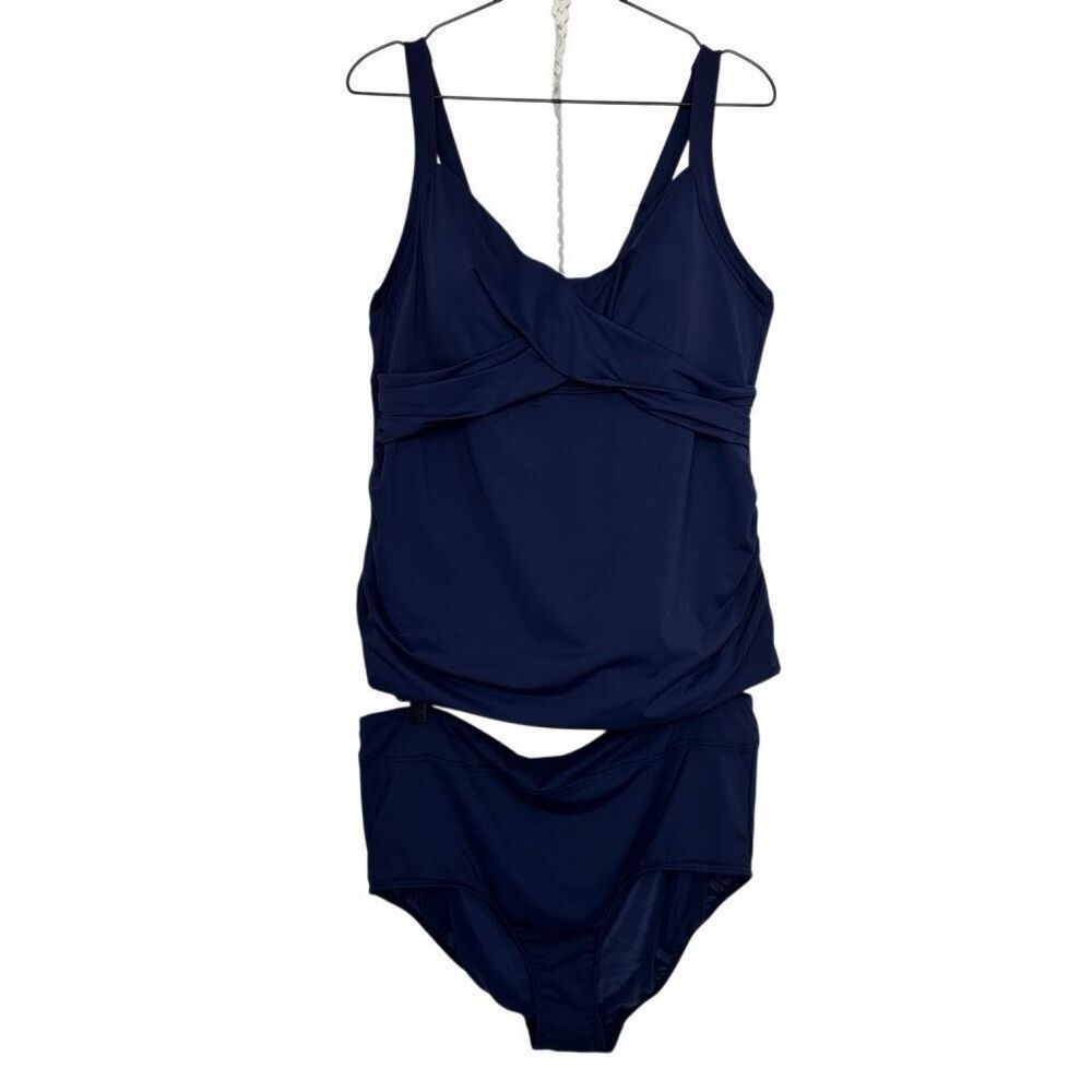 Lands End Navy Blue Wrap Front Tankini 2 Piece Set 18W
